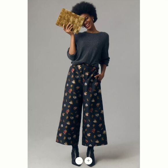 Maeve Pants - Anthropologie Maeve Pull-On Jacquard Crop Wide-Leg Pants